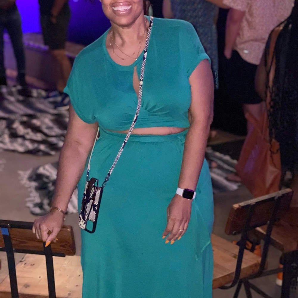 Elegant Teal Dress with Cut Outs